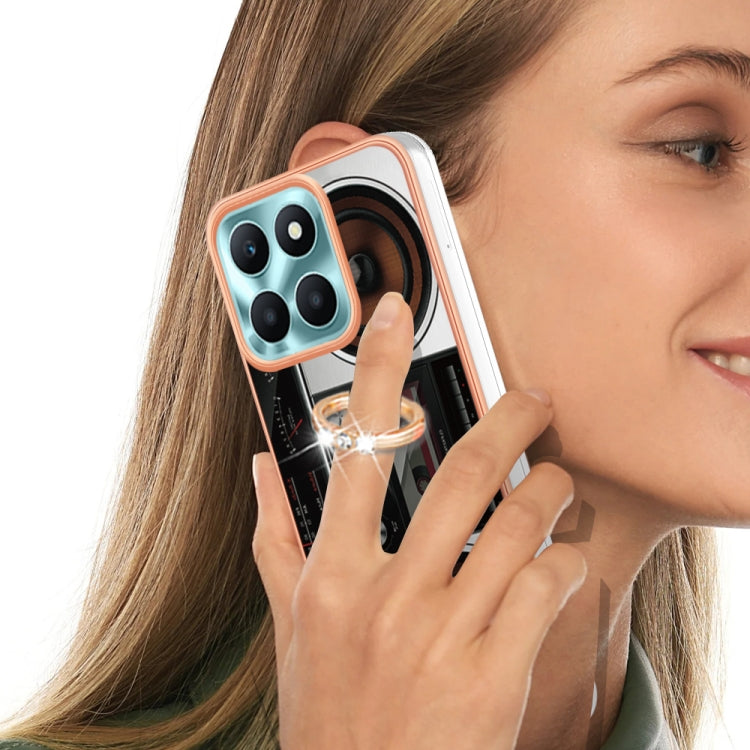 For Honor X6a Electroplating Dual-side IMD Phone Case with Ring Holder(Retro Radio)