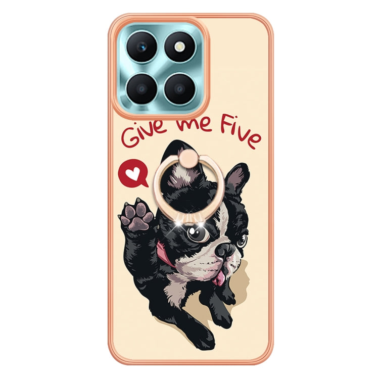 For Honor X6a Electroplating Dual-side IMD Phone Case with Ring Holder(Lucky Dog)