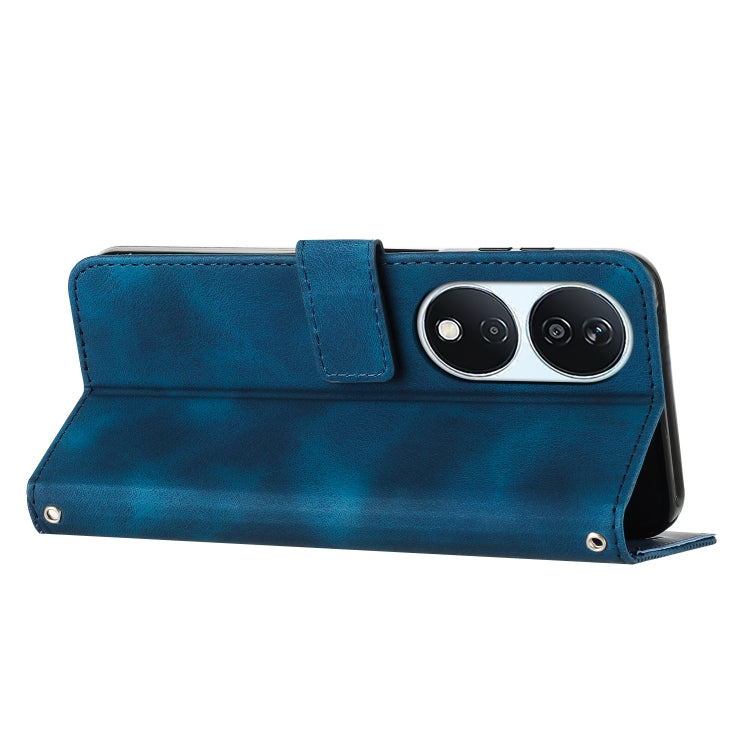 For Honor X7b Dream Triangle Leather Phone Case with Lanyard(Blue)