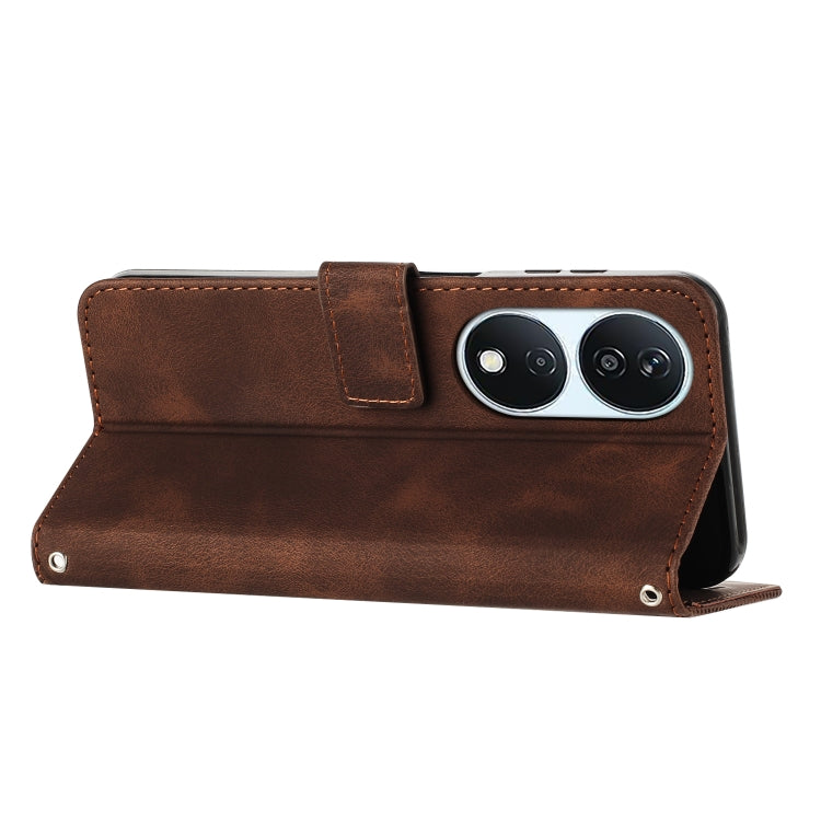 For Honor X7b Dream Triangle Leather Phone Case with Lanyard(Brown)