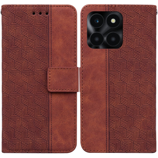 For Honor X6a Geometric Embossed Leather Phone Case(Brown)