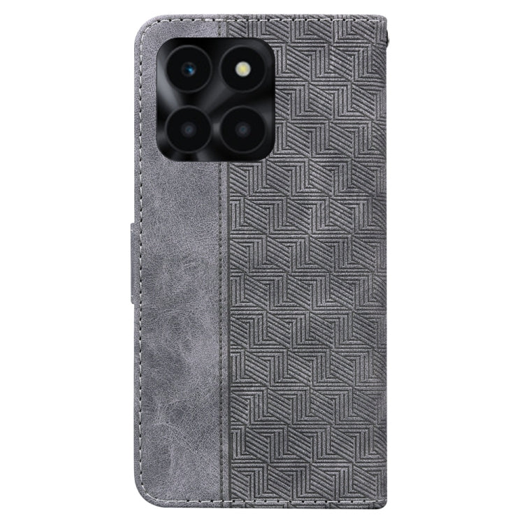 For Honor X6a Geometric Embossed Leather Phone Case(Grey)