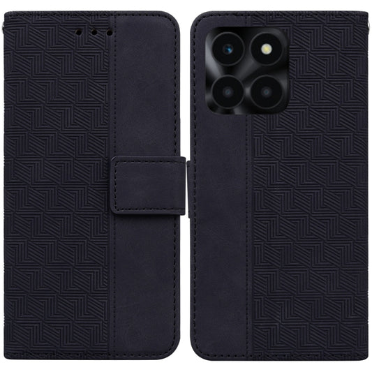 For Honor X6a Geometric Embossed Leather Phone Case(Black)