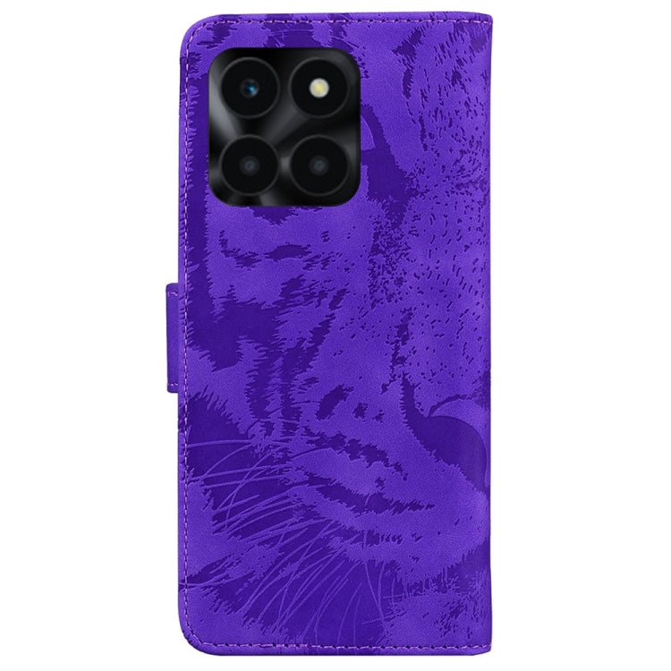 For Honor X6a Tiger Embossing Pattern Flip Leather Phone Case(Purple)
