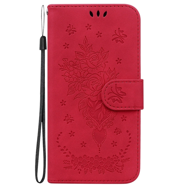 For Honor X5 Plus / Play 40C Butterfly Rose Embossed Leather Phone Case(Red)