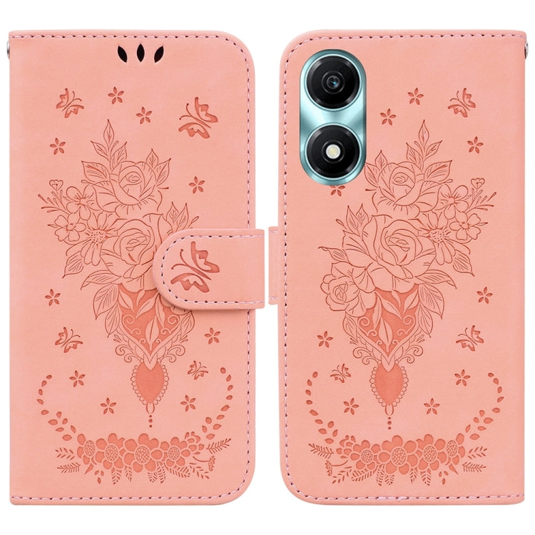For Honor X5 Plus / Play 40C Butterfly Rose Embossed Leather Phone Case(Pink)