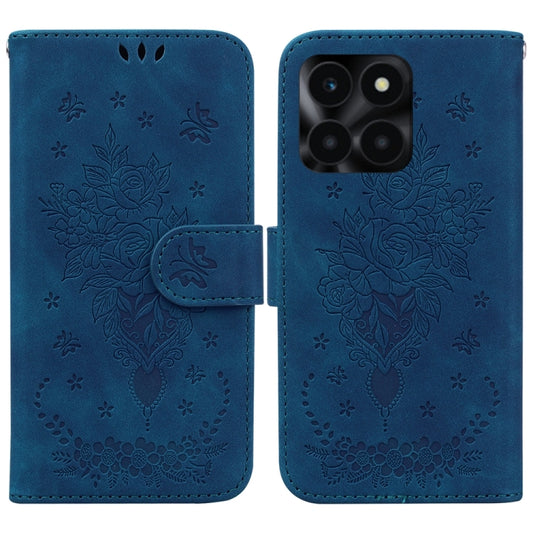 For Honor X6a Butterfly Rose Embossed Leather Phone Case(Blue)