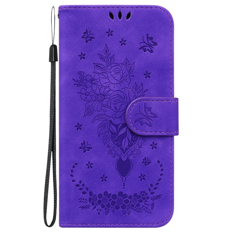 For Honor X6a Butterfly Rose Embossed Leather Phone Case(Purple)