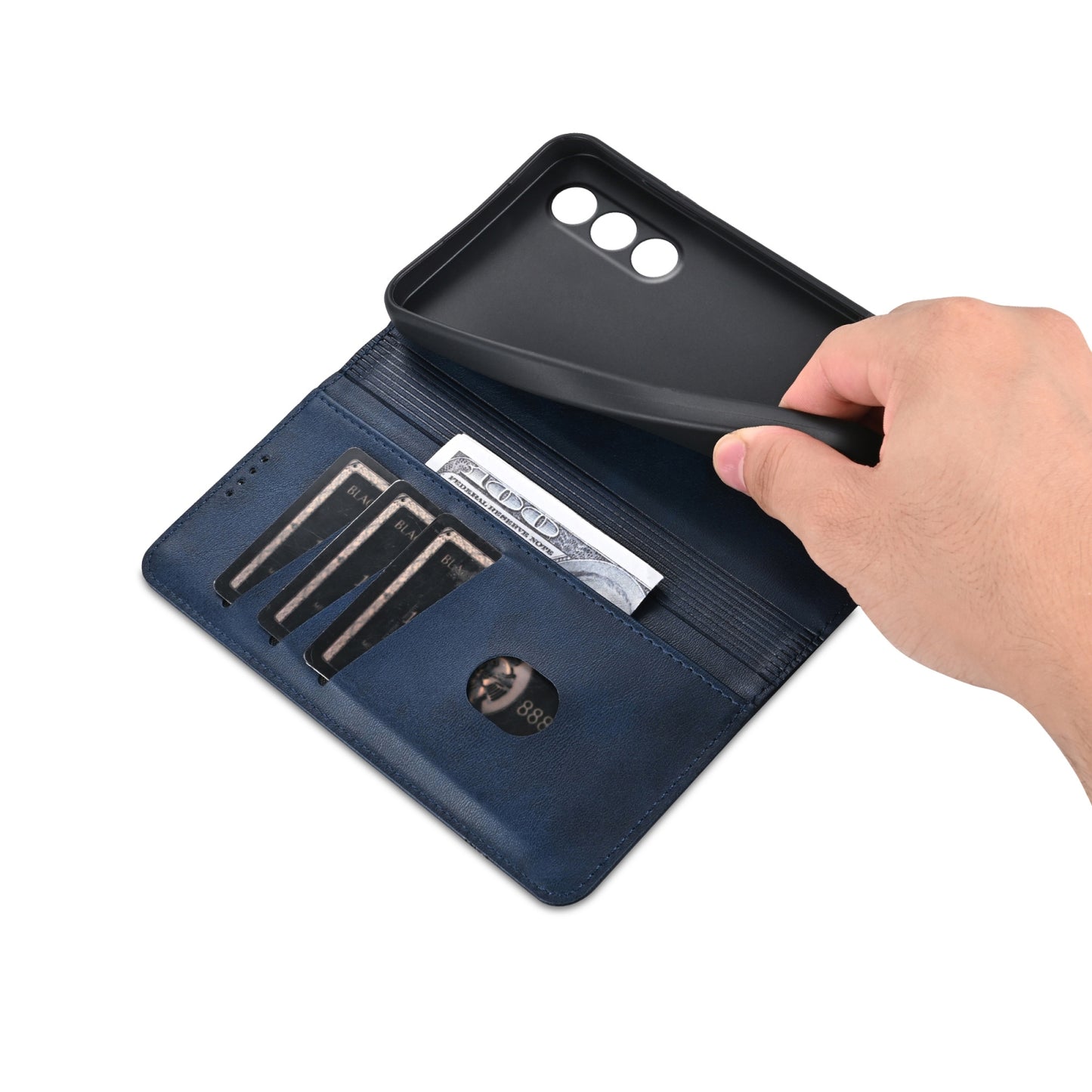 For OPPO K12 AZNS Magnetic Calf Texture Flip Leather Phone Case(Dark Blue)