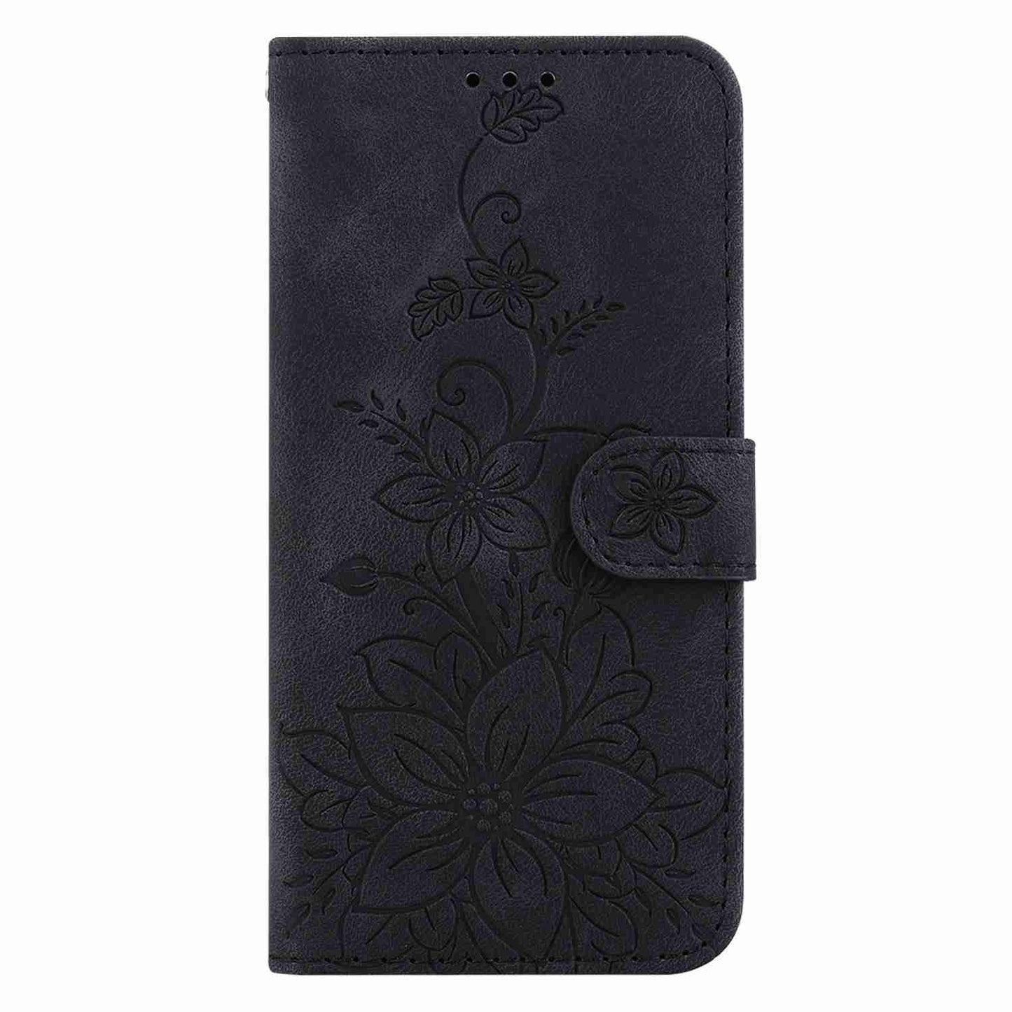 For Motorola Edge 30 Pro / Edge+ 2022 Lily Embossed Leather Phone Case(Black)