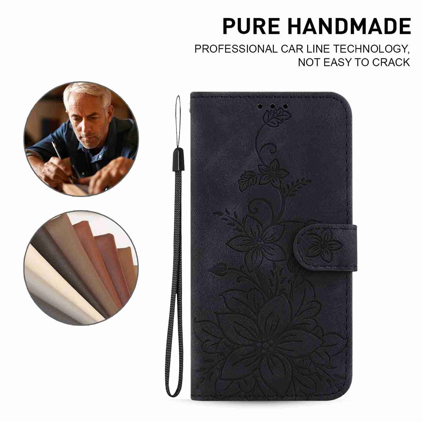 For Motorola Edge 30 Pro / Edge+ 2022 Lily Embossed Leather Phone Case(Black)