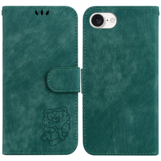 For iPhone 16e Little Tiger Embossed Leather Phone Case(Green)