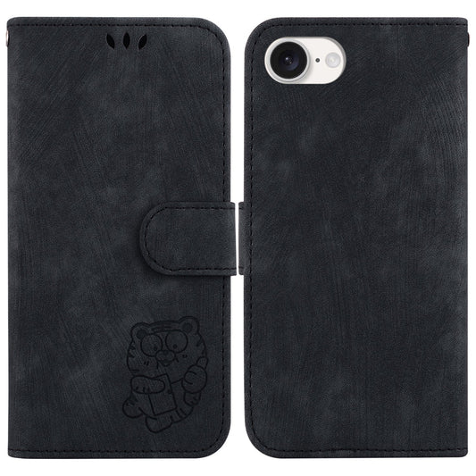 For iPhone 16e Little Tiger Embossed Leather Phone Case(Black)