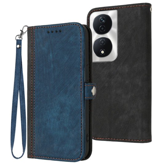 For Honor X7b Side Buckle Double Fold Hand Strap Leather Phone Case(Royal)