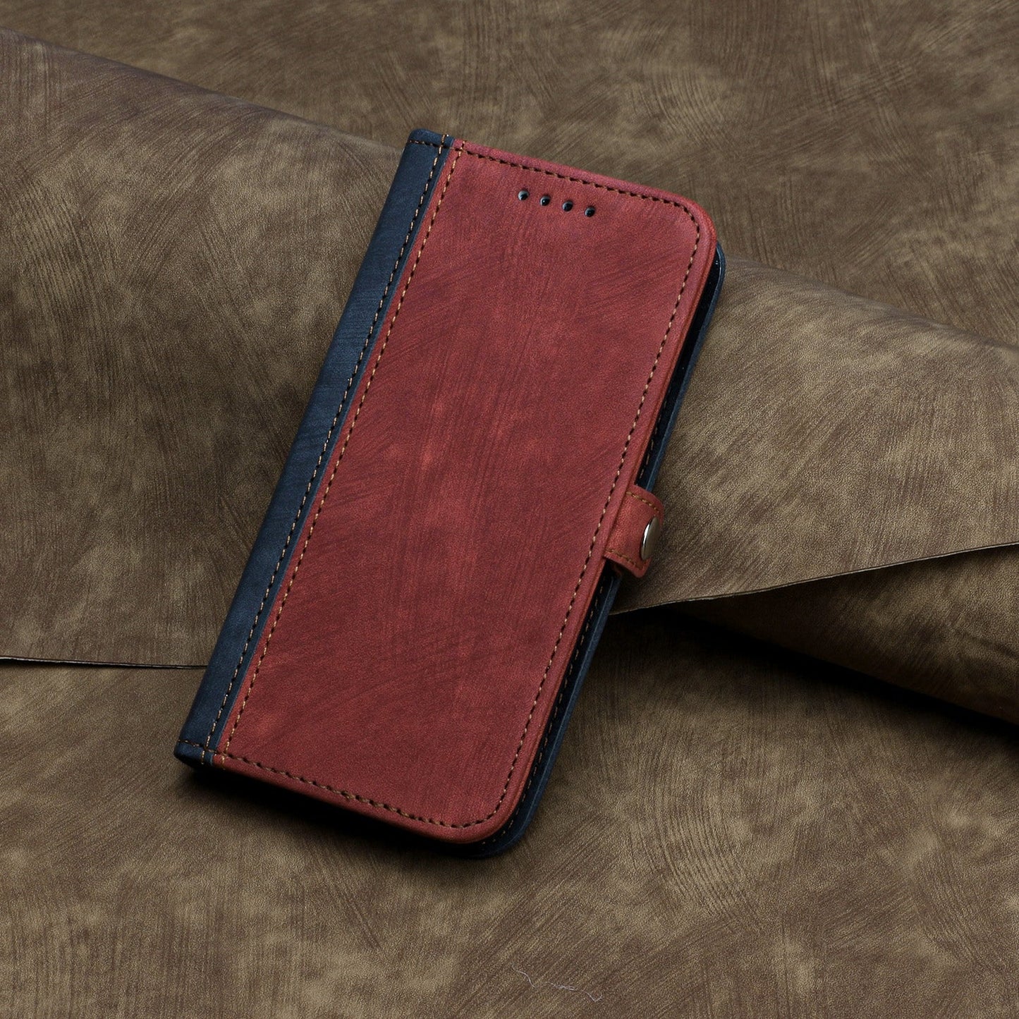 For iPhone 16e Side Buckle Double Fold Hand Strap Leather Phone Case(Red)