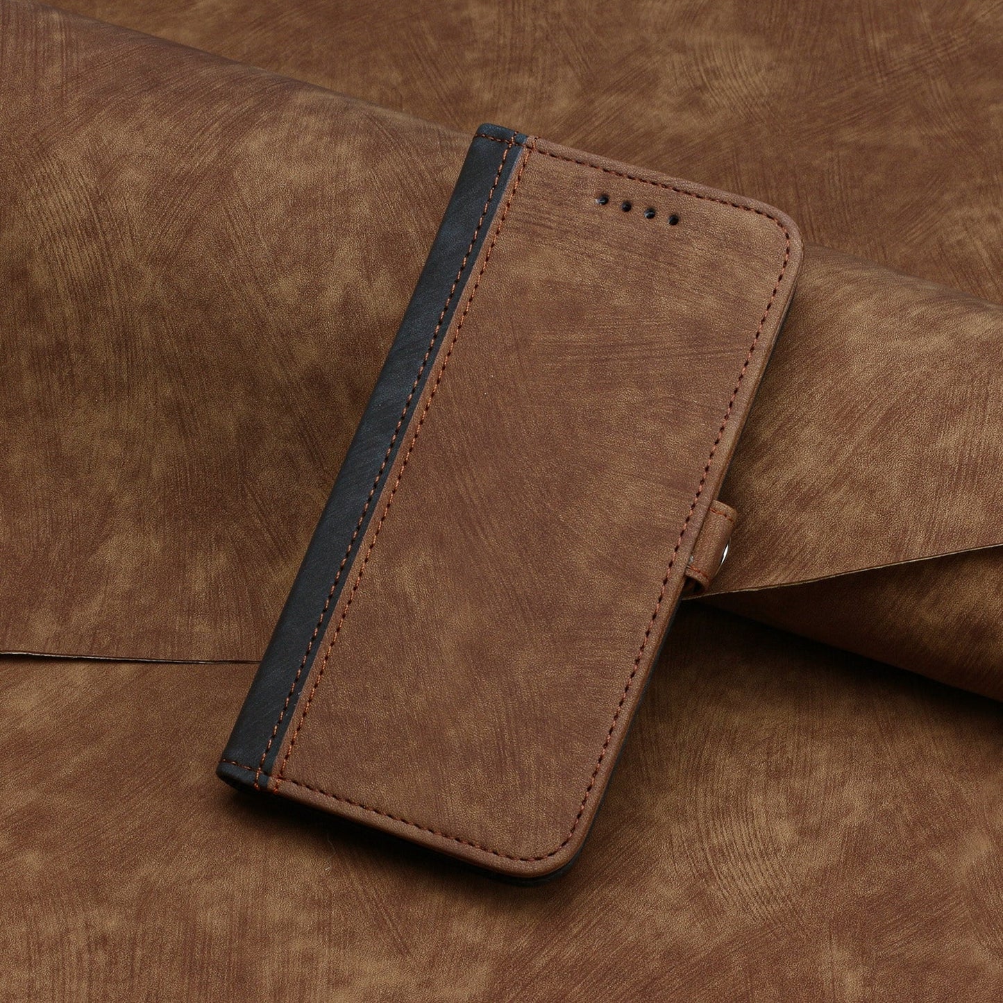 For iPhone 16e Side Buckle Double Fold Hand Strap Leather Phone Case(Brown)
