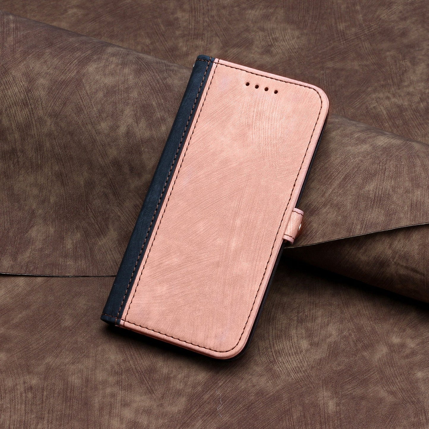 For iPhone 16e Side Buckle Double Fold Hand Strap Leather Phone Case(Pink)