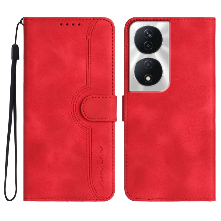 For Honor X7b Heart Pattern Skin Feel Leather Phone Case(Red)