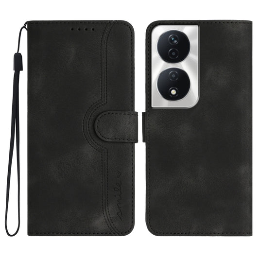 For Honor X7b Heart Pattern Skin Feel Leather Phone Case(Black)