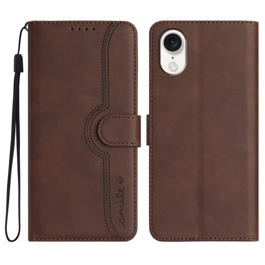For iPhone 16e Heart Pattern Skin Feel Leather Phone Case(Brown)