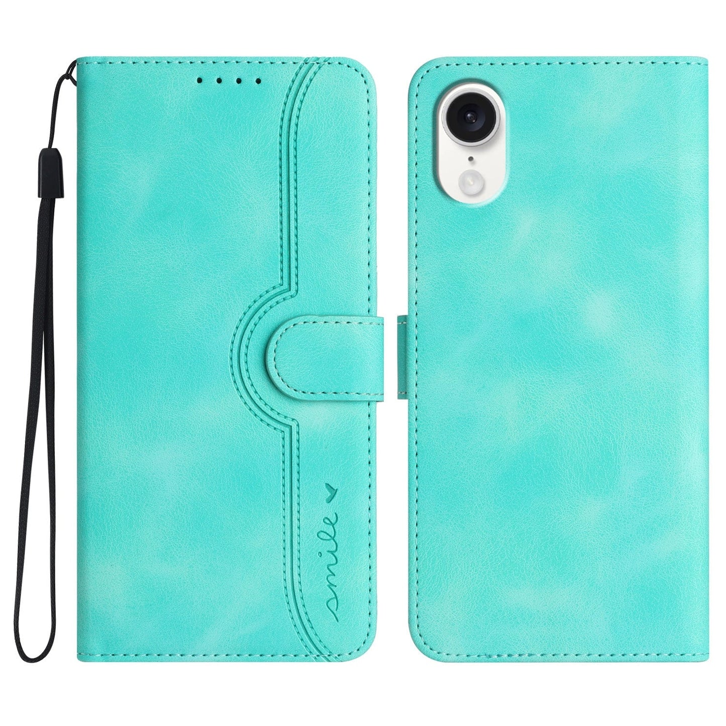 For iPhone 16e Heart Pattern Skin Feel Leather Phone Case(Light Blue)