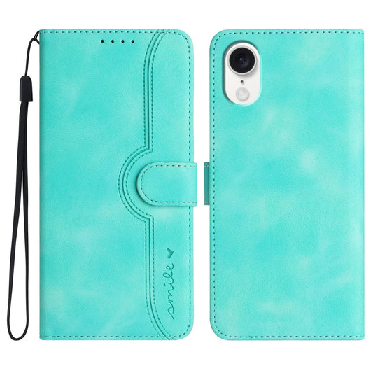 For iPhone 16e Heart Pattern Skin Feel Leather Phone Case(Light Blue)
