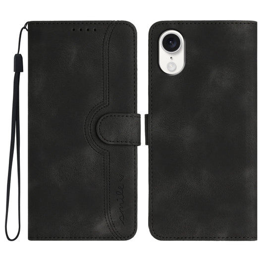 For iPhone 16e Heart Pattern Skin Feel Leather Phone Case(Black)