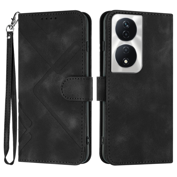 For Honor X7b Line Pattern Skin Feel Leather Phone Case(Black)