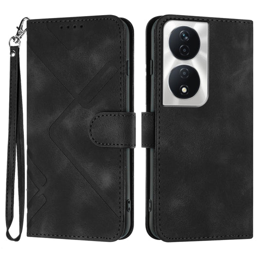 For Honor X7b Line Pattern Skin Feel Leather Phone Case(Black)