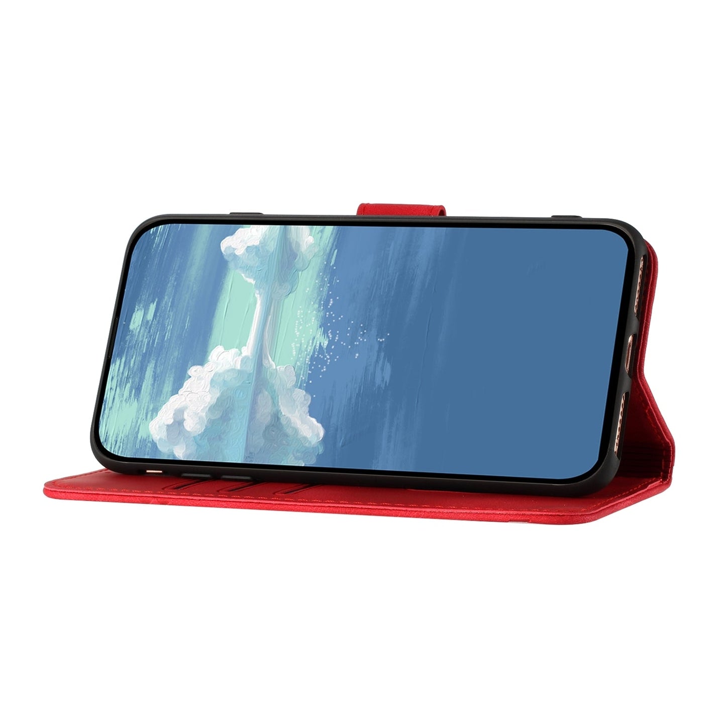 For iPhone 16e Line Pattern Skin Feel Leather Phone Case(Red)