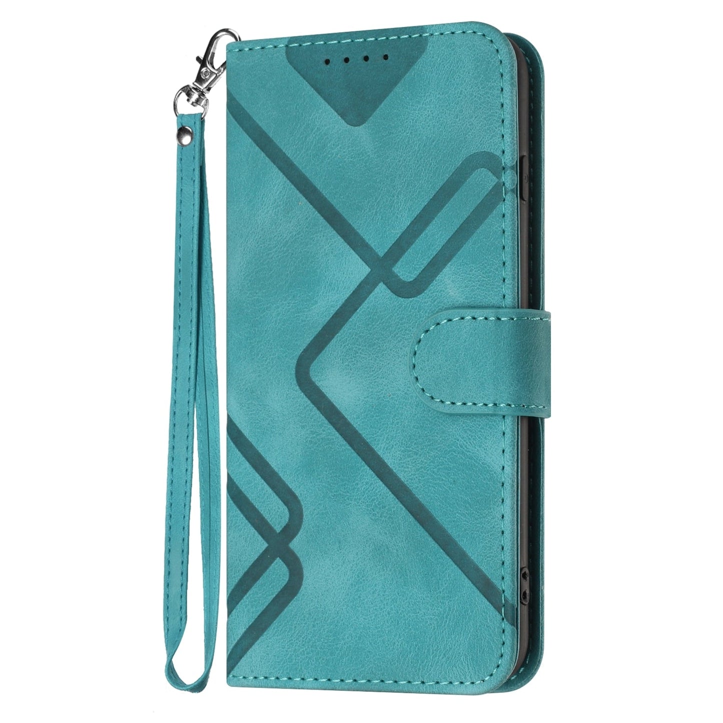 For iPhone 16e Line Pattern Skin Feel Leather Phone Case(Light Blue)