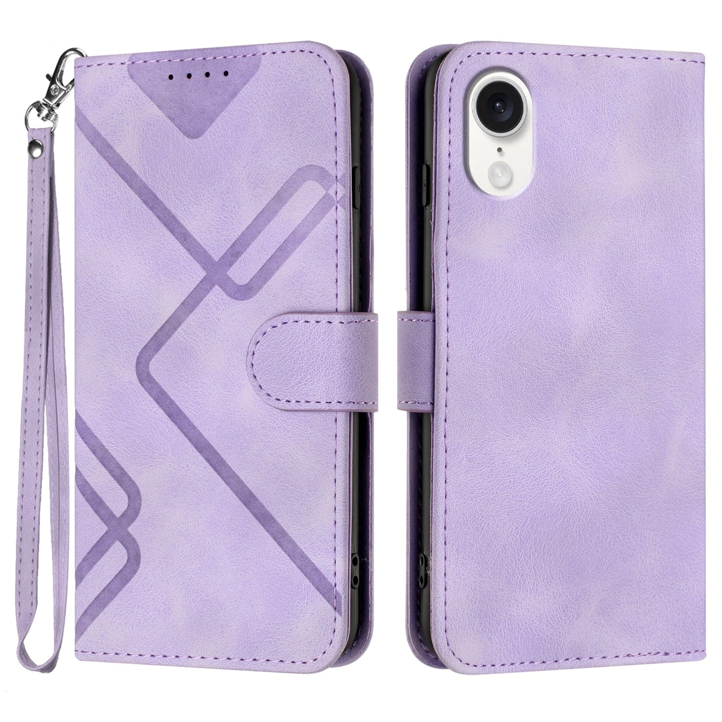 For iPhone 16e Line Pattern Skin Feel Leather Phone Case(Light Purple)