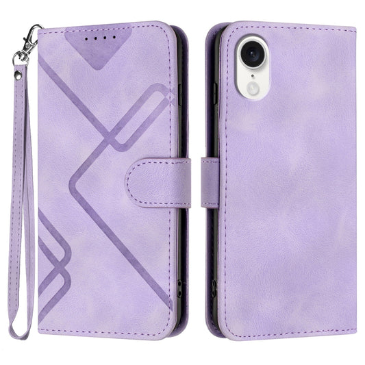 For iPhone 16e Line Pattern Skin Feel Leather Phone Case(Light Purple)