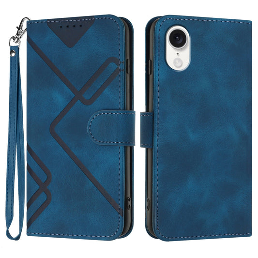 For iPhone 16e Line Pattern Skin Feel Leather Phone Case(Royal Blue)