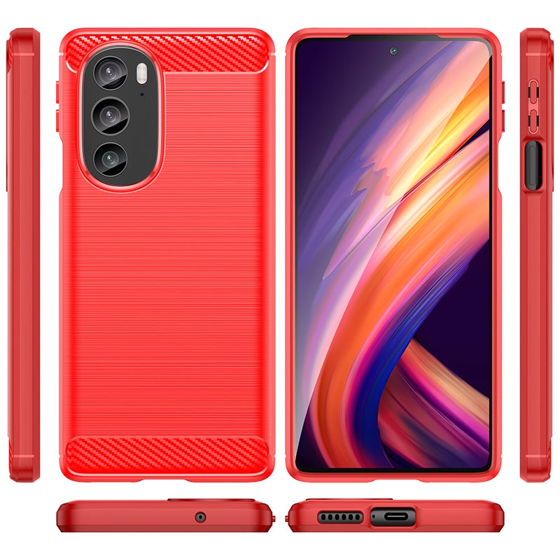 For Motorola Edge 30 Pro Brushed Texture Carbon Fiber TPU Phone Case(Red)