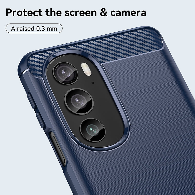 For Motorola Edge 30 Pro Brushed Texture Carbon Fiber TPU Phone Case(Blue)