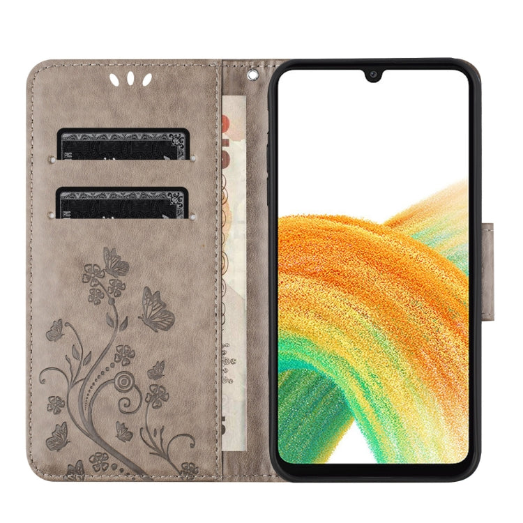 For Samsung Galaxy S24 5G Butterfly Flower Pattern Flip Leather Phone Case(Grey)