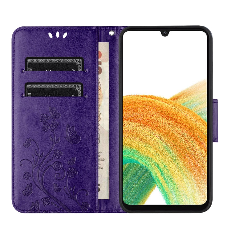 For Samsung Galaxy S24 5G Butterfly Flower Pattern Flip Leather Phone Case(Dark Purple)