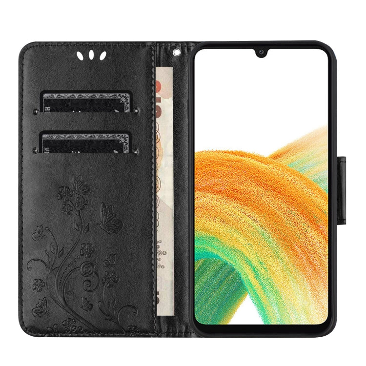 For Samsung Galaxy S24 5G Butterfly Flower Pattern Flip Leather Phone Case(Black)