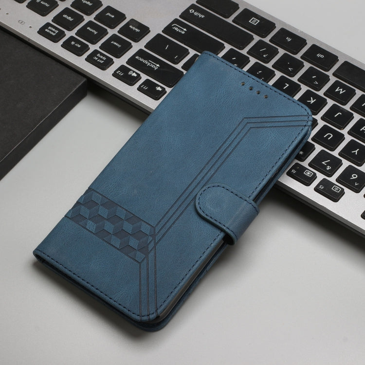 For Honor 100 Cubic Skin Feel Flip Leather Phone Case(Blue)