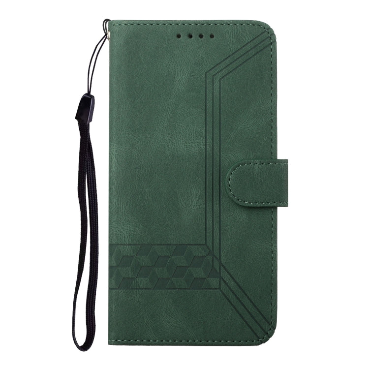 For Honor 100 Cubic Skin Feel Flip Leather Phone Case(Green)