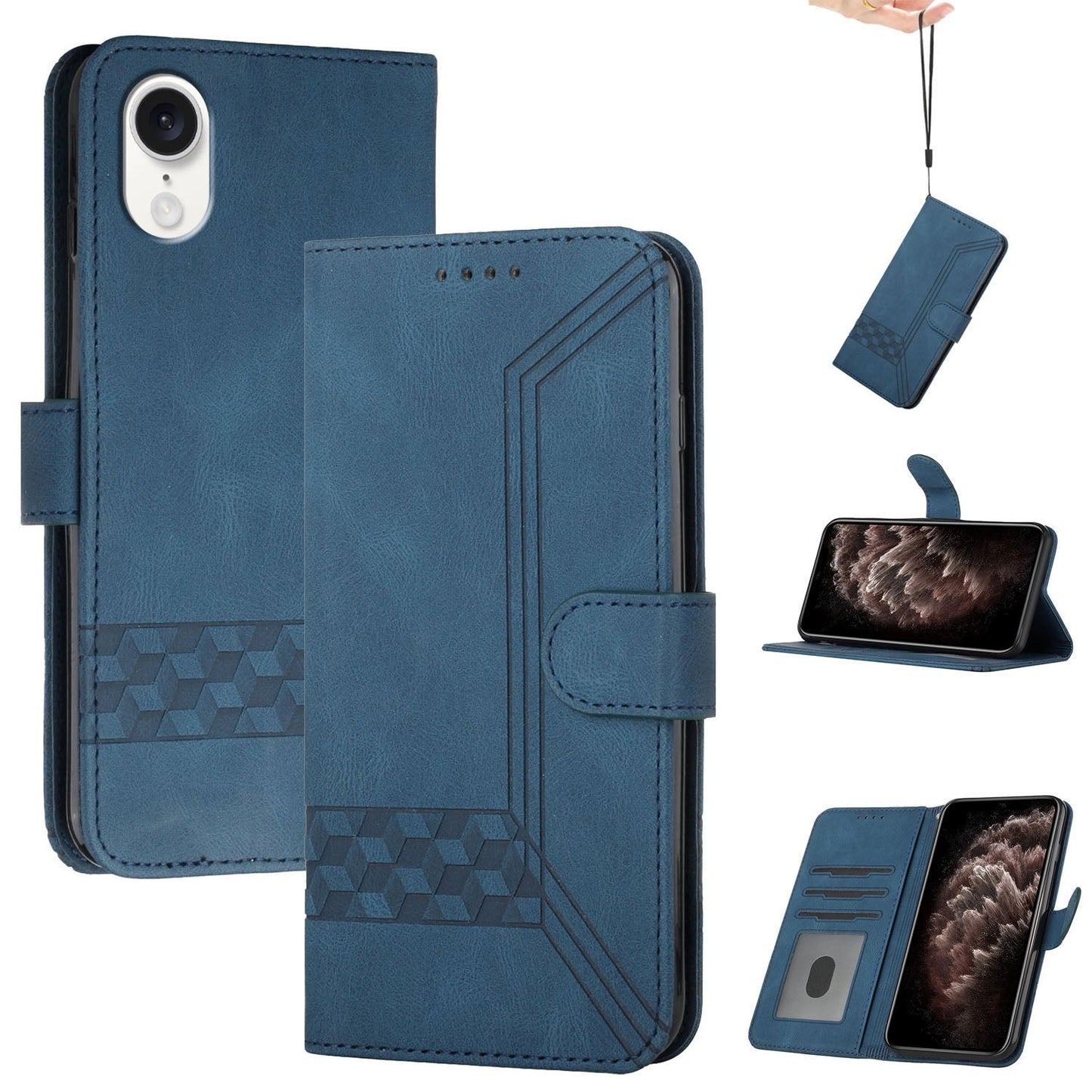 For iPhone 16e Cubic Skin Feel Flip Leather Phone Case(Blue)