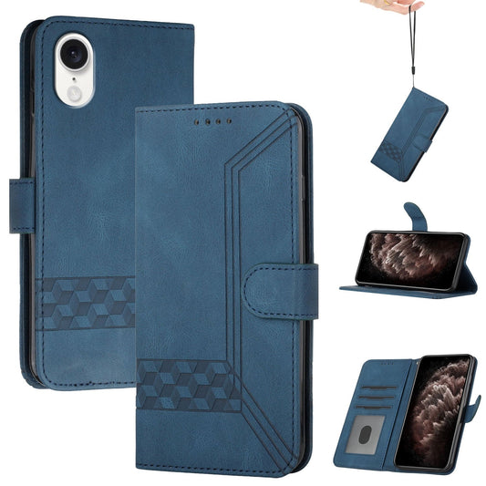 For iPhone 16e Cubic Skin Feel Flip Leather Phone Case(Blue)