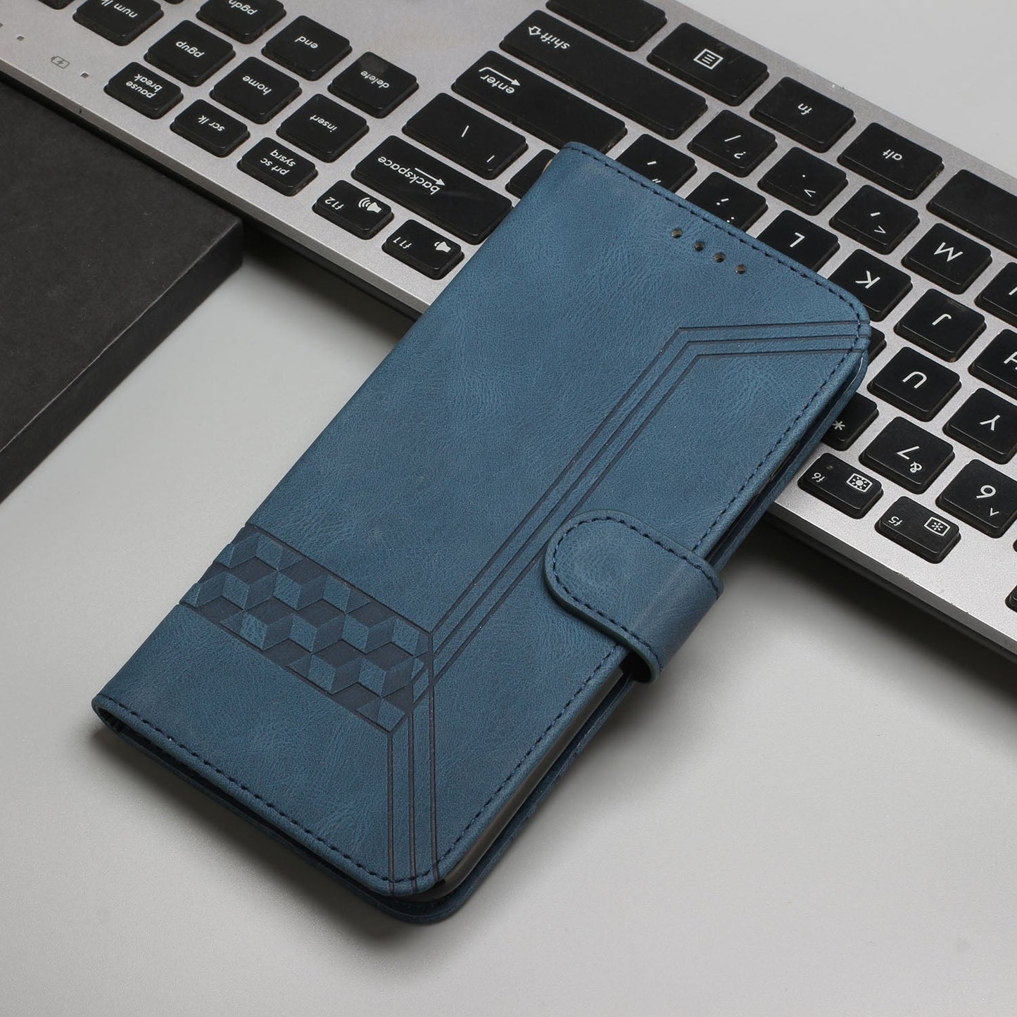 For iPhone 16e Cubic Skin Feel Flip Leather Phone Case(Blue)