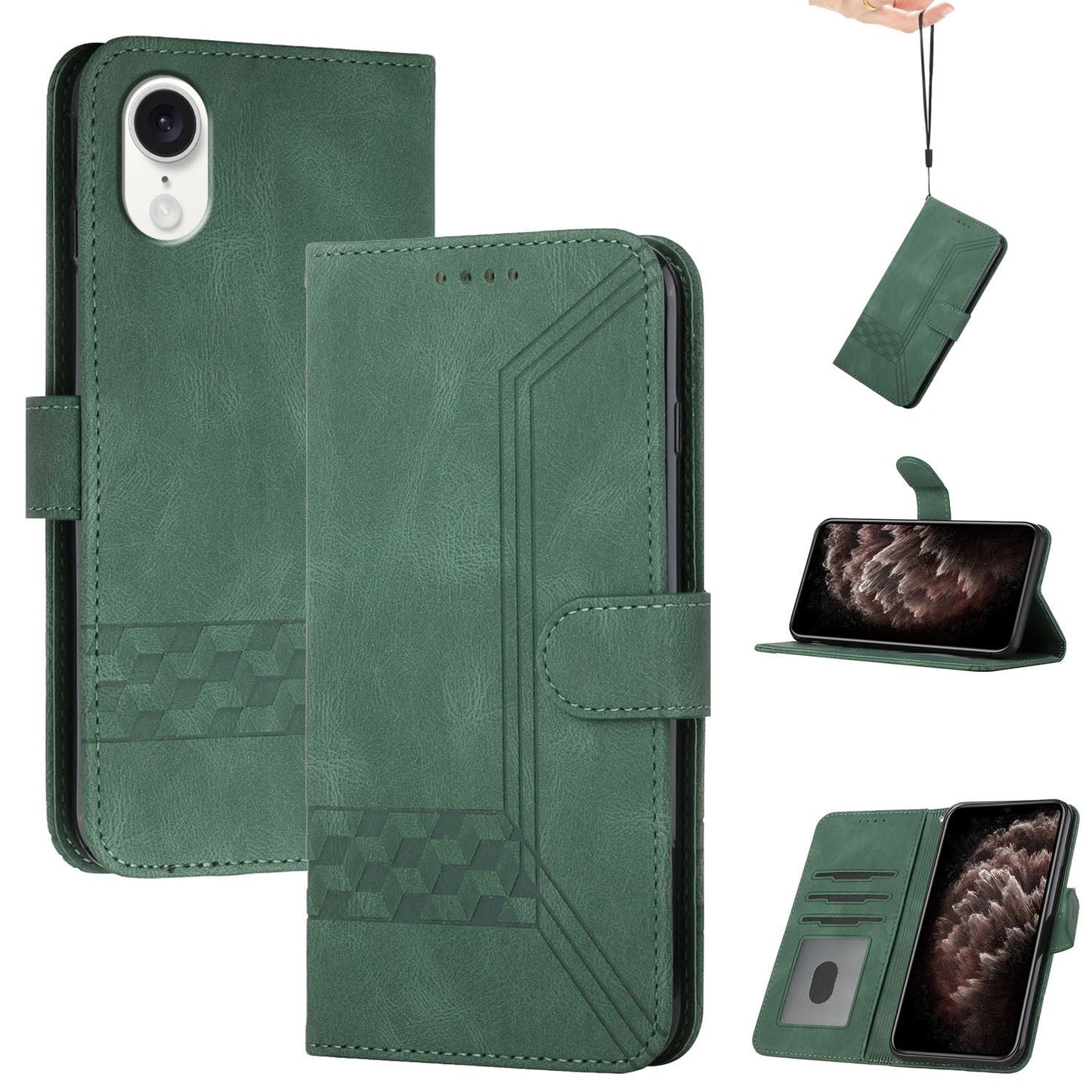 For iPhone 16e Cubic Skin Feel Flip Leather Phone Case(Green)