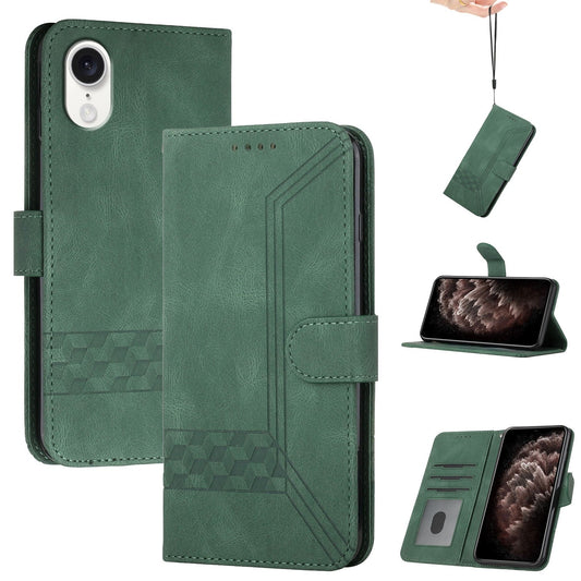 For iPhone 16e Cubic Skin Feel Flip Leather Phone Case(Green)