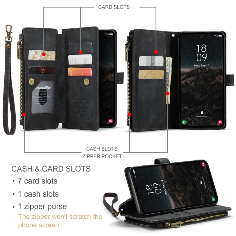 For Samsung Galaxy S24 5G CaseMe C30 Card Slots Zipper Wallet Leather Phone Case(Black)