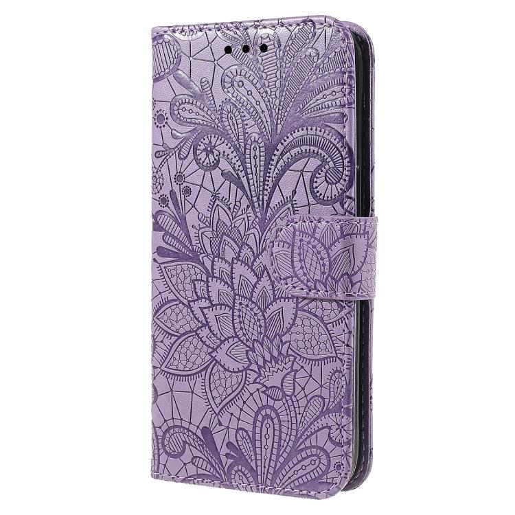 Compatible with iPhone 18 Pro Max & 17 Pro Max Lace Flower Embossing Flip Leather Phone Case - Purple