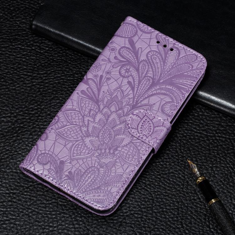 Compatible with iPhone 18 Pro Max & 17 Pro Max Lace Flower Embossing Flip Leather Phone Case - Purple