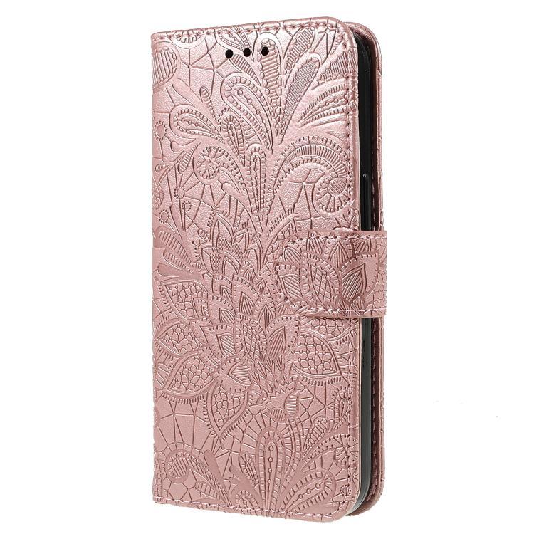 Compatible with iPhone 18 Pro Max & 17 Pro Max Lace Flower Embossing Flip Leather Phone Case - Rose Gold